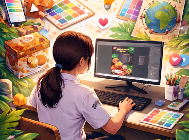 Ilustrasi siswa DKV sedang membuat desain