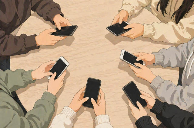 Ilustrasi sekelompok orang yang sedang menggunakan HP