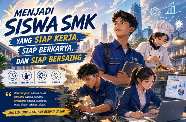 Ilustrasi AI Siswa SMK Menggambarkan Kesiapan Kerja, Kreativitas, Dan Daya Saing Di Era Modern (Sumber: Dokumen Pribadi)