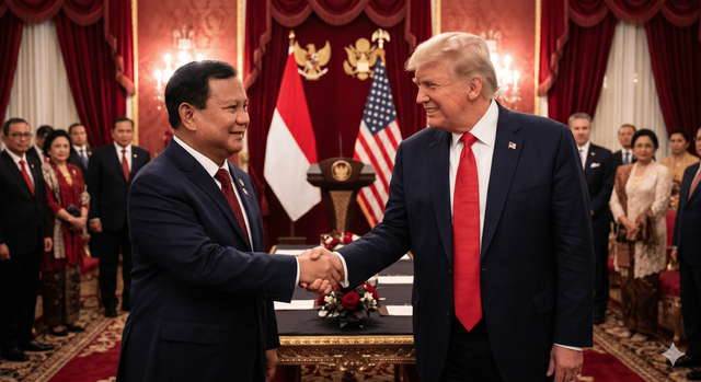 Ilustrasi Presiden Prabowo bertemu dengan Presiden Trump. Foto: Gemini AI