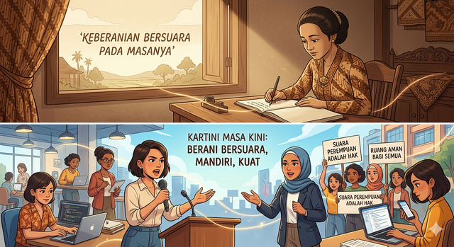 Ilustrasi Perempuan yang Merepresentasikan Keberanian dan Suara Perempuan dalam Memperjuangkan Kesetaraan. Sumber : Generated by Gemini 3 Flash Image-AI Gnerated 2026