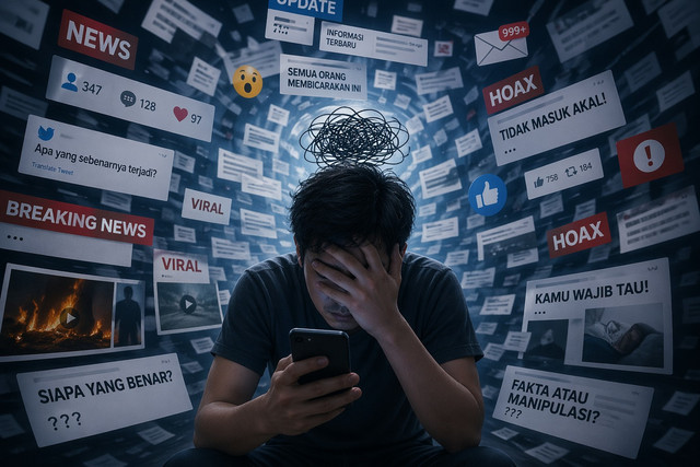 Remaja kewalahan dihujani informasi digital, bingung memilah fakta dan hoaks. Gambar ini dihasilkan oleh Gemini AI