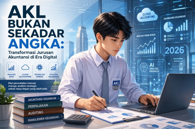 Ilustrasi AI Siswa AKL Sedang Menganalisis Data Keuangan (Sumber: Dokumen Pribadi)