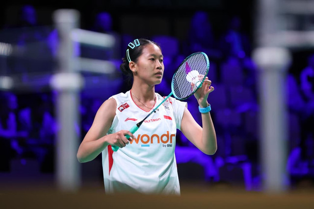 Tunggal putri Indonesia Putri Kusuma Wardani pada pertandingan Piala Uber 2026 di Horsens, Denmark. Foto: PBSI