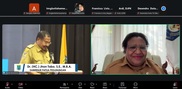 Wamendagri Ribka Haluk dalam Musrenbang Rencana Kerja Pemerintah Daerah (RKPD) Provinsi Papua Pegunungan Tahun 2027 dari Jakarta, Senin (27/4/2026). Foto: Kemendagri RI