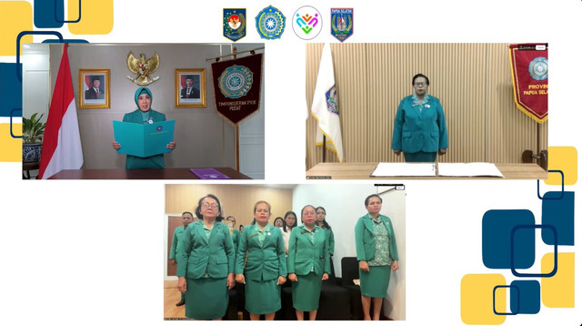 Ketua TP PKK Tri Tito Karnavian dalam pelantikan Ketua TP PKK sekaligus Ketua Tim Pembina Posyandu Papua Selatan yang berlangsung virtual pada Selasa (28/4/2026). Foto: Dok. Kemendagri