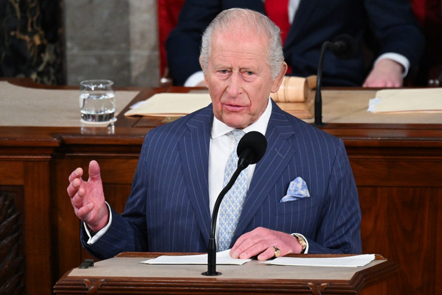 Raja Charles III berpidato di depan Kongres Amerika Serikat (AS), Selasa (28/4). Foto: Saul Loeb/AFP
