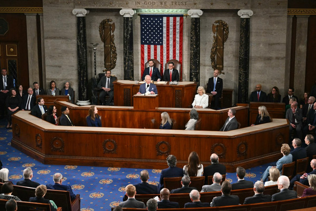 Raja Charles III berpidato di depan Kongres Amerika Serikat (AS), Selasa (28/4).  Foto: Saul Loeb/AFP
