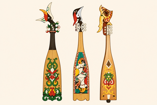 Salah satu contoh gambar alat musik Kecapi Dayak. Sumber gambar dari: Generate AI.