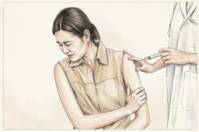 Ilustrasi perempuan menghindari rasa sakit. Foto: Generated by AI
