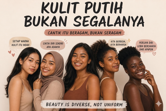 Poster ini menampilkan keberagaman warna kulit perempuan dengan pesan kuat bahwa kecantikan tidak ditentukan oleh putih, melainkan oleh keunikan dan rasa percaya diri. Sumber:GPT AI
