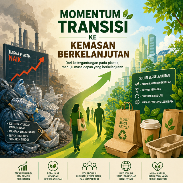 Ilustrasi Momentum Transisi ke Kemasan Berkelanjutan (Sumber Gambar: ChatGPT AI)
