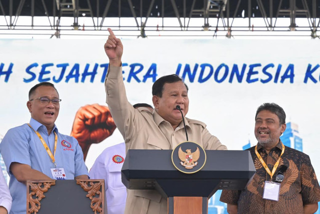 Presiden Prabowo Subianto dalam peringatan Hari Buruh Internasional 2026 atau May Day di Monas, Jakarta, Jumat (1/5/2026). Foto: Rusman/Biro Pers Sekretariat Presiden
