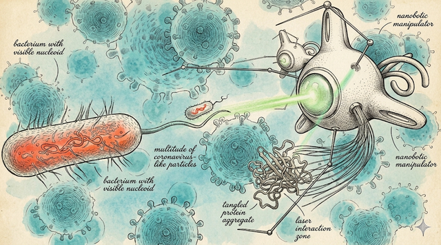 Ilustrasi nanoteknologi menghancurkan bakteri.photo by Gemini AI