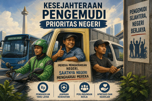 gambar ini menyampaikan pesan kuat tentang pentingnya perhatian dan keberpihakan terhadap kesejahteraan para pengemudi.Sumber foto:AI