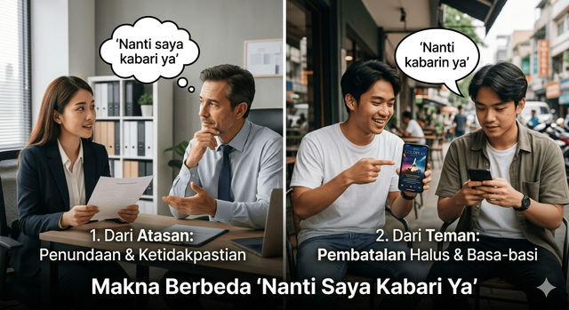 contoh gambar perbedaan komunikasi dari atasan dan teman.