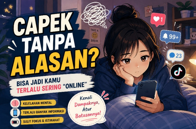 Ilustrasi Seorang Wanita yang Terjebak Dalam Doomscrooling (Sumber: Dokumen Pribadi)
