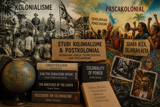 Ilustrasi studi Postcolonialism (Gambar ini adalah buat Chat GPT).