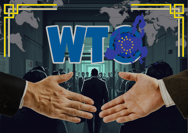 Ilustrasi Uni Eropa yang membelenggu WTO di tengah kesulitan. Foto: Dokumentasi pribadi