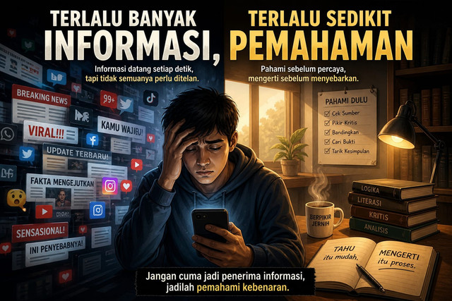 Ilustrai terlalu banyak informasi, terlalu sedikit pemahaman. Foto: Generated by AI