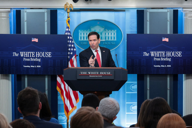 Menteri Luar Negeri AS Marco Rubio berbicara dalam konferensi pers di Ruang Briefing Pers James S. Brady di Gedung Putih, Washington, D.C., Amerika Serikat (5/5/2026). Foto: Kylie Cooper/REUTERS