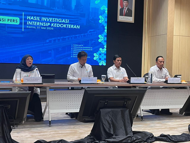 Konferensi pers hasil investigasi internship kedokteran di Kantor Kemenkes, Jakarta Selatan, Kamis (7/5/2026). Foto: Nasywa Athifah/kumparan