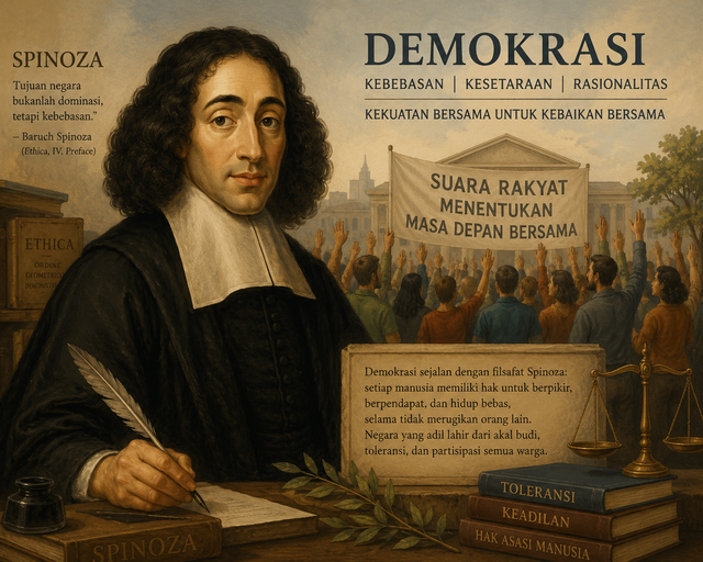 Ilustrasi Spinoza dan demokrasi. Foto: Dok. ChatGPT
