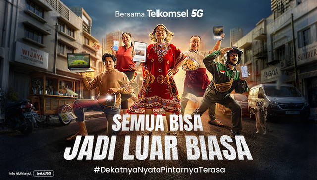 Internet cepat Telkomsel 5G hadir dengan teknologi powered by AI untuk mempermudah aktivitas digital masyarakat. Foto: Telkomsel