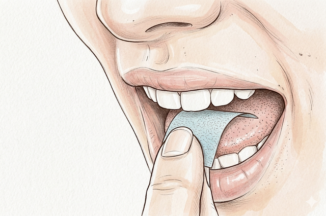 Ilustrasi oral film obat larut di lidah teknologi farmasi dissolving.Photo by Gemini AI