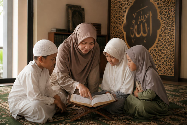 Ilustrasi pengasuhan dan pendidikan anak dalam perspektif Islam. Sumber: https://chat.openai.com