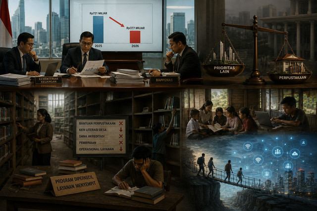 Anggaran perpustakaan bukan sekadar soal fiskal. Ia menentukan kapasitas negara menjaga literasi, akses pengetahuan, dan keadilan informasi publik (Gambar dibuat dengan AI).
