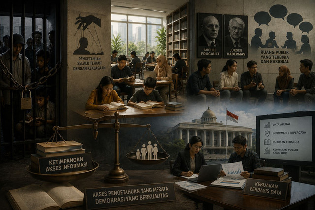 Ketika akses pengetahuan tidak merata, yang melemah bukan hanya perpustakaan, tetapi juga kualitas demokrasi dan ruang publik itu sendiri (Gambar dibuat dengan AI).