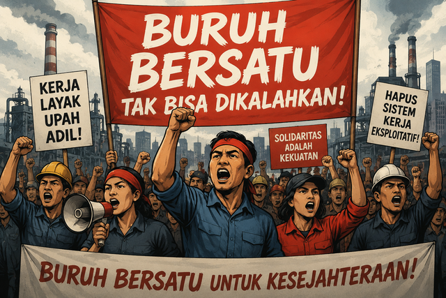 Ilustrasi gerakan buruh (Chat GPT).