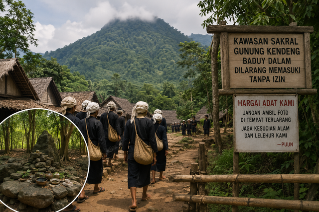 Larangan Wisatawan Naik Gunung Keramat (Gunung Kendeng) Baduy Dalam: Bentuk Perlindungan Hukum Adat terhadap Kawasan Sakral. (Sumber gambar: Generate AI).