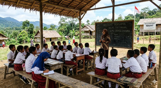 Ilustrasi suasana pendidikan di daerah tertinggal, dibuat oleh Gemini AI