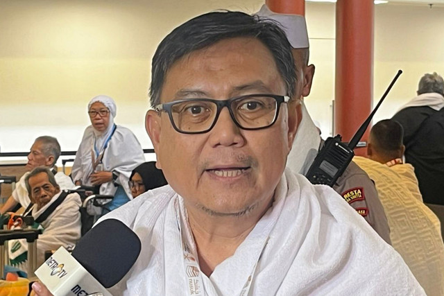 Jemaah haji asal Jawa Barat, Agung Pribadi (57) saat ditemui di Bandara Soekarno-Hatta, Minggu (17/5/2026). Foto: Rayyan/kumparan 