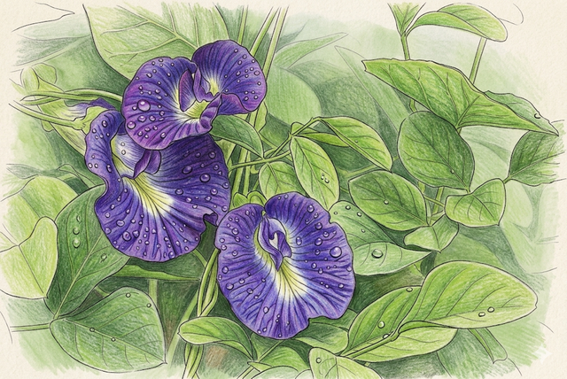 Ilustrasi Bunga telang (Clitoria ternatea) dalam pengobatan tradisional. Foto: Gemini AI
