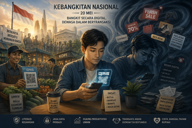 Ilustrasi Peringatan Hari Kebangkitan Nasional Dengan Bijak Bertransaksi (Foto: generated by AI)