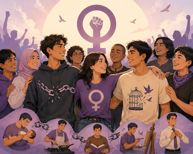 ilustrasi: feminisme juga merangkul laki-laki foto:chatGPT