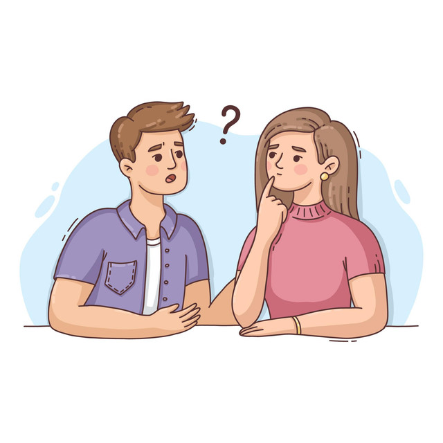 Ilustrasi pasangan sedang berdiskusi sebagai gambaran membaca kecocokan hubungan dengan lebih jernih. Designed by Freepik.