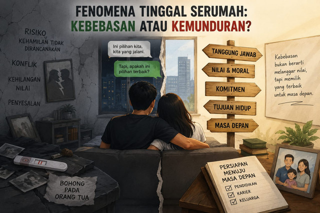 Fenomena tinggal serumah bukan sekadar soal kebebasan, melainkan juga tentang tanggung jawab, moral, dan arah nilai generasi muda di masa depan. Foto: Generated by AI