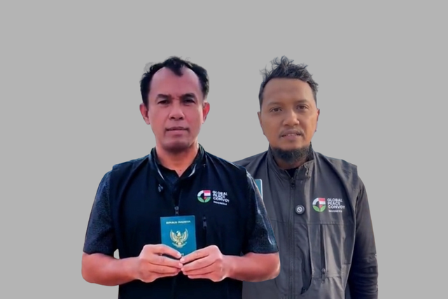 Aktivis GPCI, Herman Budiyanto Sudarsono dan Ronggo Wirasano yang disandera oleh militer Israel. Foto:  GPCI