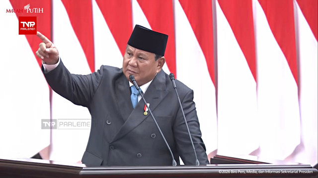 Presiden RI, Prabowo Subianto memberikan paparan dalam Rapat Paripurna DPR RI ke-19 Terkait KEM dan PPKF RAPBN 2027 di Gedung DPR, Kompleks Parlemen, Jakarta, Rabu (20/5/2026). Foto: YouTube/ Sekretariat Presiden