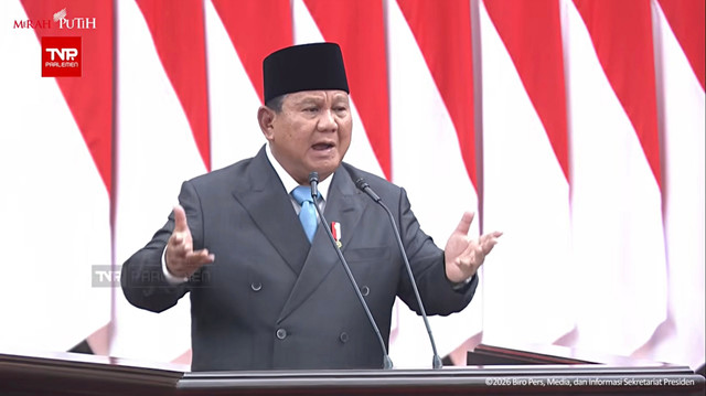 Presiden RI, Prabowo Subianto memberikan paparan dalam Rapat Paripurna DPR RI ke-19 Terkait KEM dan PPKF RAPBN 2027 di Gedung DPR, Kompleks Parlemen, Jakarta, Rabu (20/5/2026). Foto: YouTube/ Sekretariat Presiden