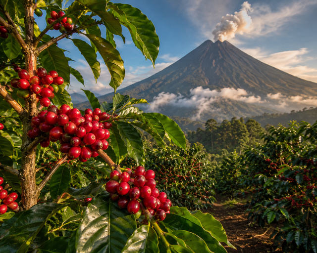 Ilustrasi pohon kopi di daerah pegunungan. Foto: Generated by AI