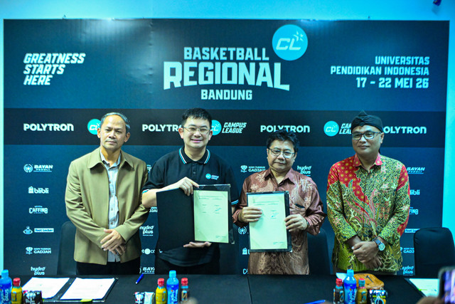 Kompetisi Campus League 2026 - Basketball Regional Bandung Season 1 menjadi saksi terjalinnya kerja sama antara Campus League dengan UPI yang bertujuan untuk membangun ekosistem olahraga jangka panjang dan pembentukan karakter mahasiswa. Foto: Dok. Campus League