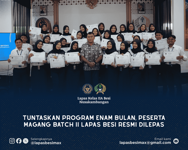 Tuntaskan Program Enam Bulan, Peserta Magang Batch II Lapas Besi Resmi Dilepas