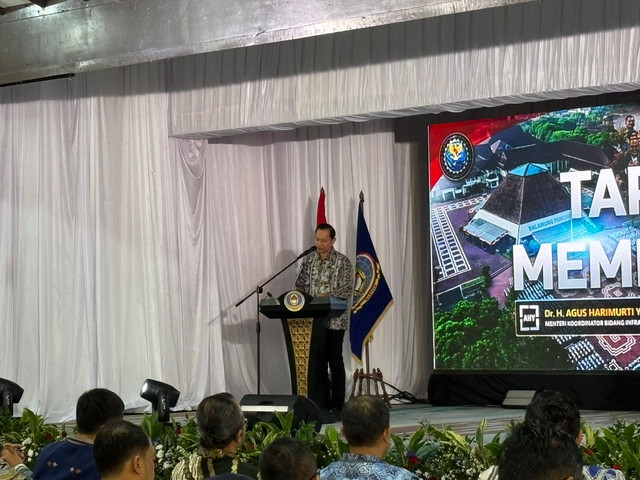 Menko Infrastruktur dan Pembangunan Kewilayahan Agus Harimurti Yudhoyono dalam acara Munas IKASTARA di Wisma Serbaguna GBK, Jakarta, Sabtu (23/5/2026). Foto: Zamachsyari/kumparan