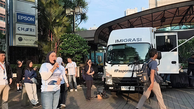 Pelayanan Paspor Car Free Day, Kantor Imigrasi Kelas I Khusus Non TPI Jakarta Barat, Sudirman, Jakarta, Minggu (24/5/2026) pagi. Foto: Aditya Nugraha/kumparan