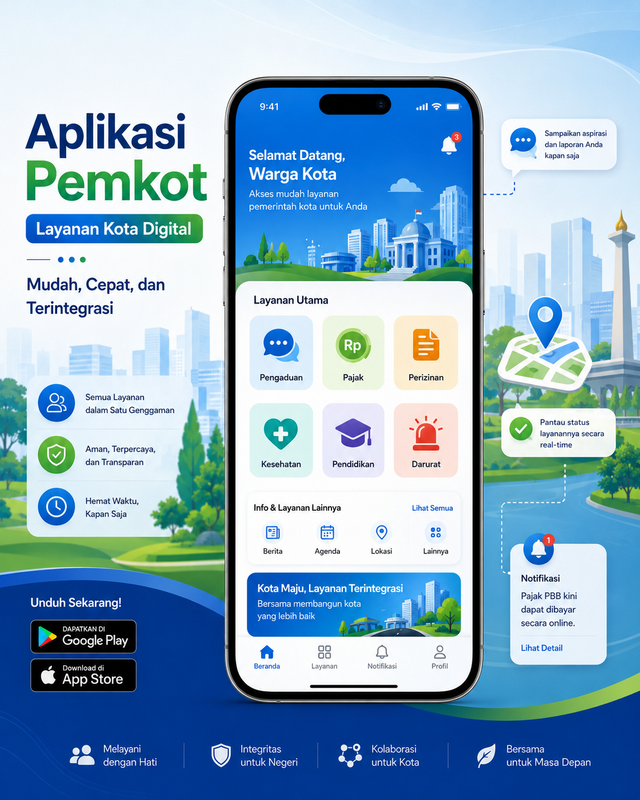 Salah satu aplikasi yang digunakan oleh pemkot. Gambar Ilustrasi AI